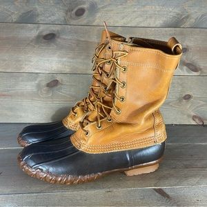 Ll bean Womens size 8 duck boots brown leather waterproof hunting shoes vintage